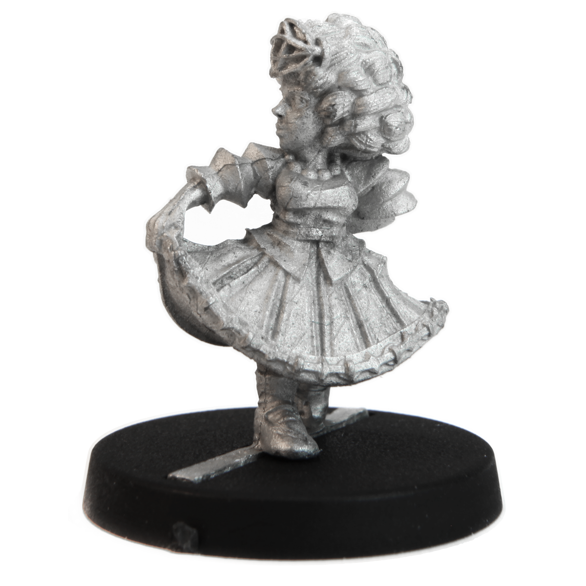 Unpainted pewter Dwarven Dancer miniature, 26mm tall