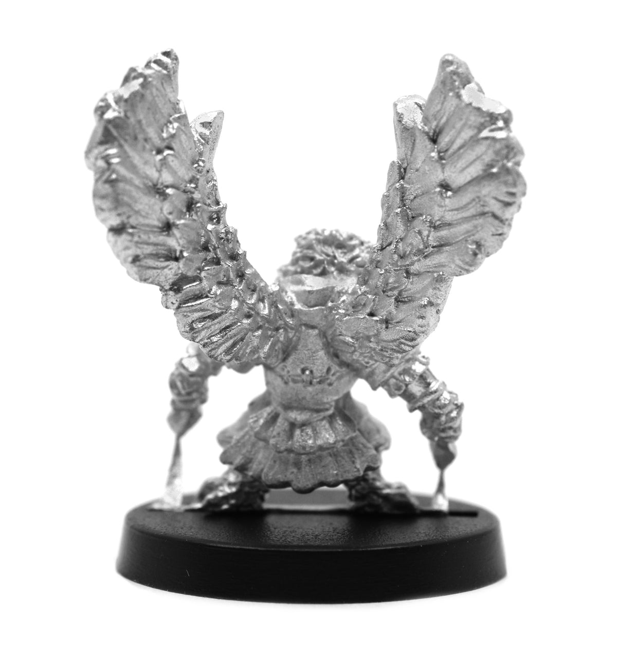 Unpainted pewter Male Owlfolk Rogue miniature, 34mm tall, another view
