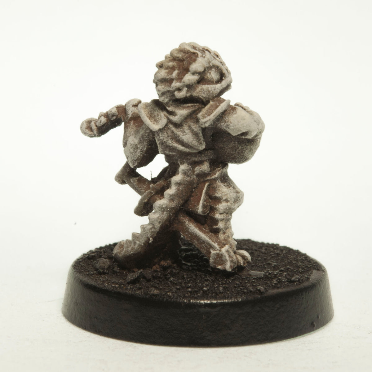 Primed pewter Kobold Bard miniature, 17mm tall, another view