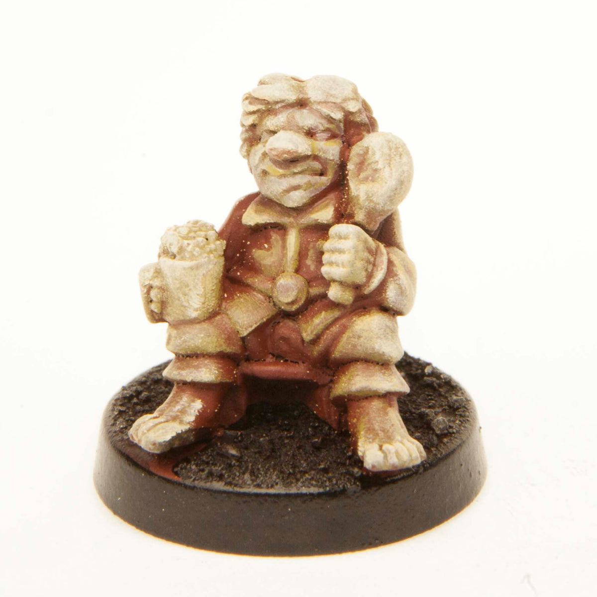 Primed pewter Halfling Inn Patron miniature, 17mm tall