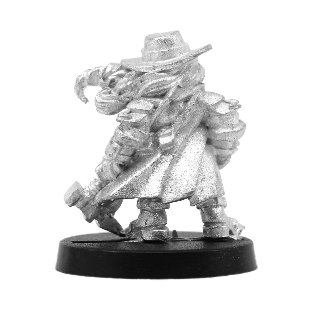 Unpainted pewter Dwarven Vampire Hunter miniature, 24mm tall, another view