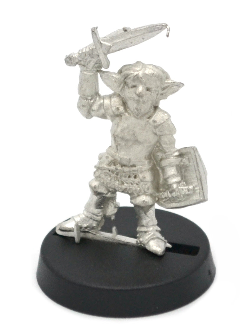Unpainted pewter Gnome Knight on Foot miniature, 25mm tall