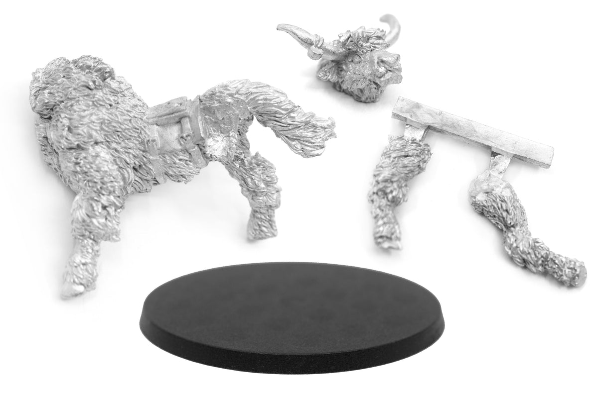 Unpainted pewter Yak Mount miniature, 31mm tall, another view
