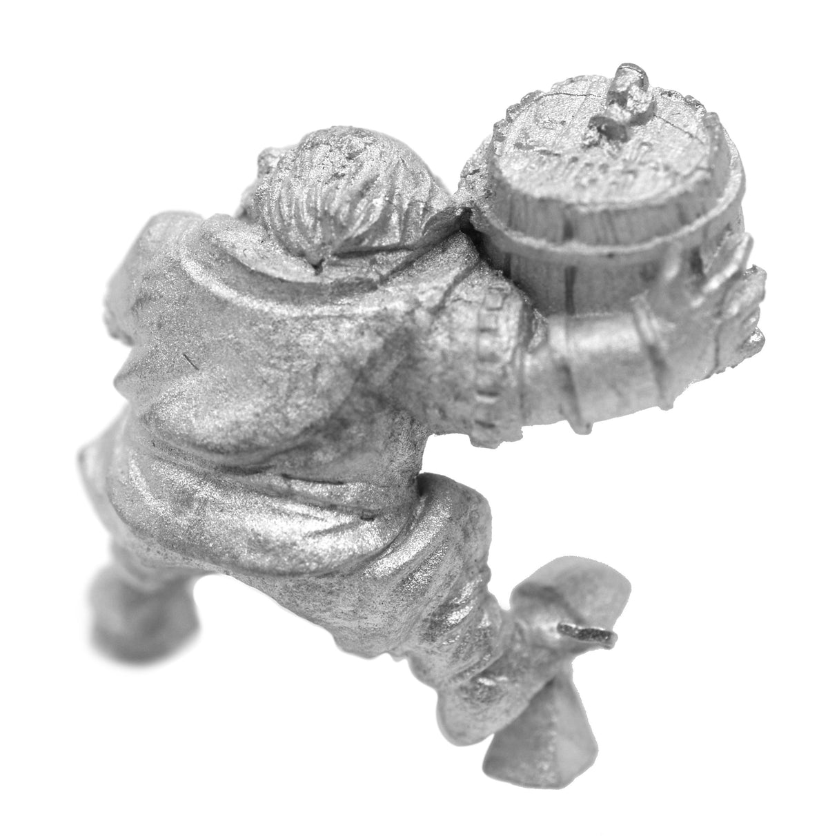 Unpainted pewter Male Mounted Dwarven Brewmaster miniature, 25mm long, another view