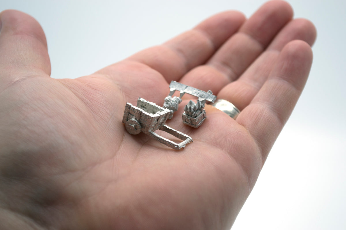 Unpainted pewter Cart with Contents miniature, 25mm tall, another view