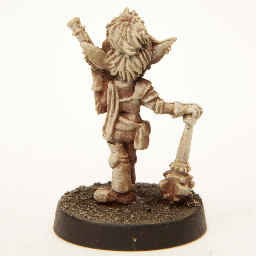 Primed pewter Gnome Artificer miniature, 25mm tall, another view
