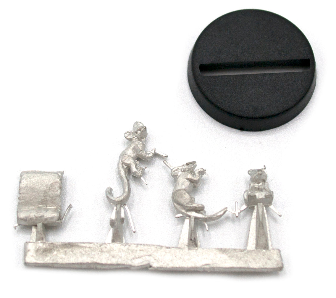 Unpainted pewter Rats miniature, 10mm tall, another view