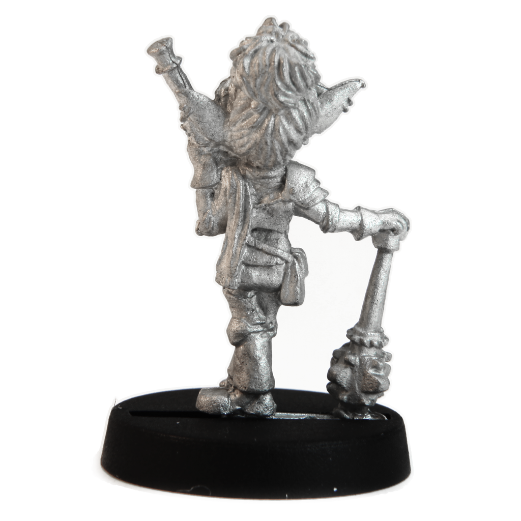 Unpainted pewter Gnome Artificer miniature, 25mm tall, another view