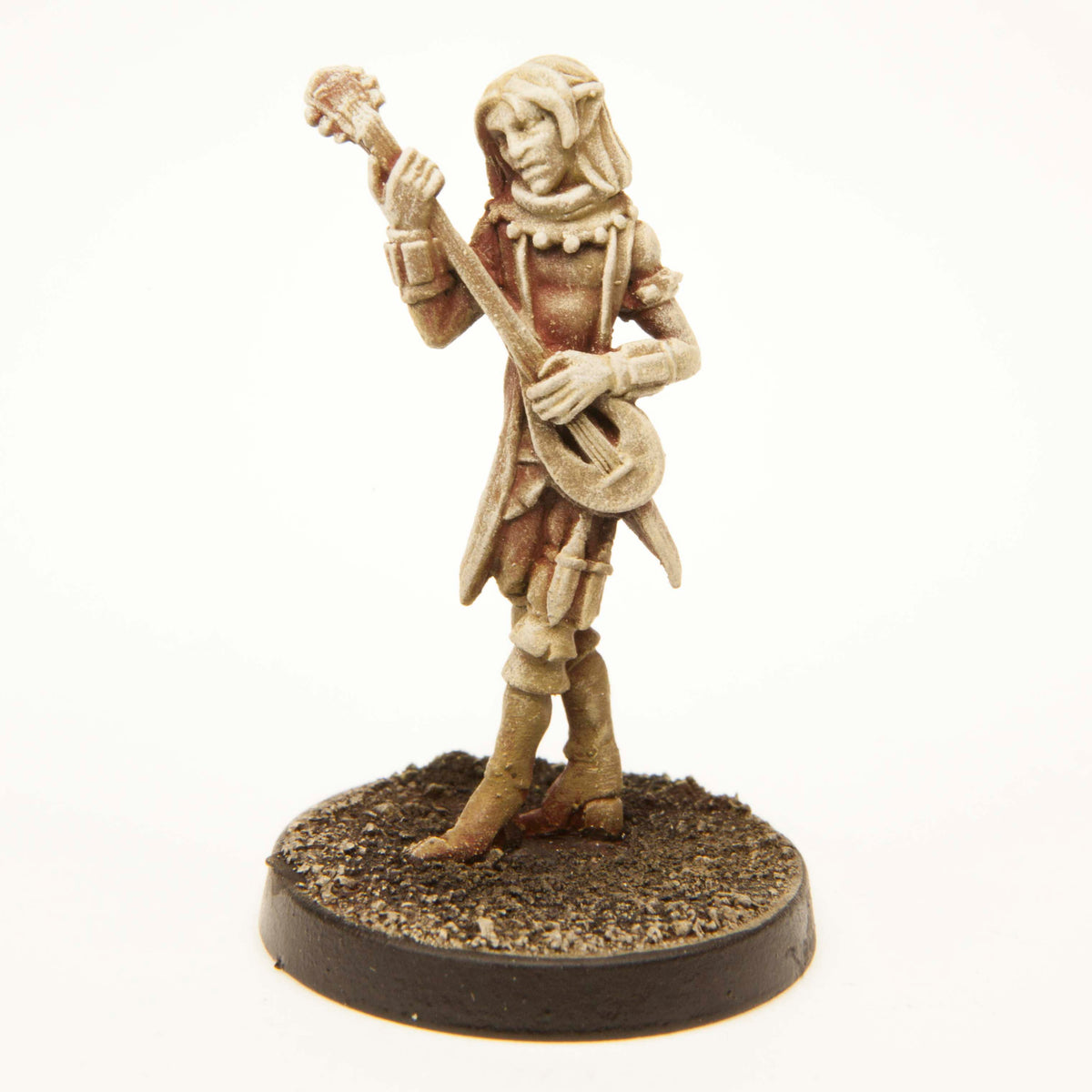 Primed pewter Elf Bard miniature, 35mm tall