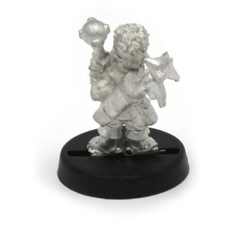 Unpainted pewter Halfling Linksman miniature, 24mm tall, another view
