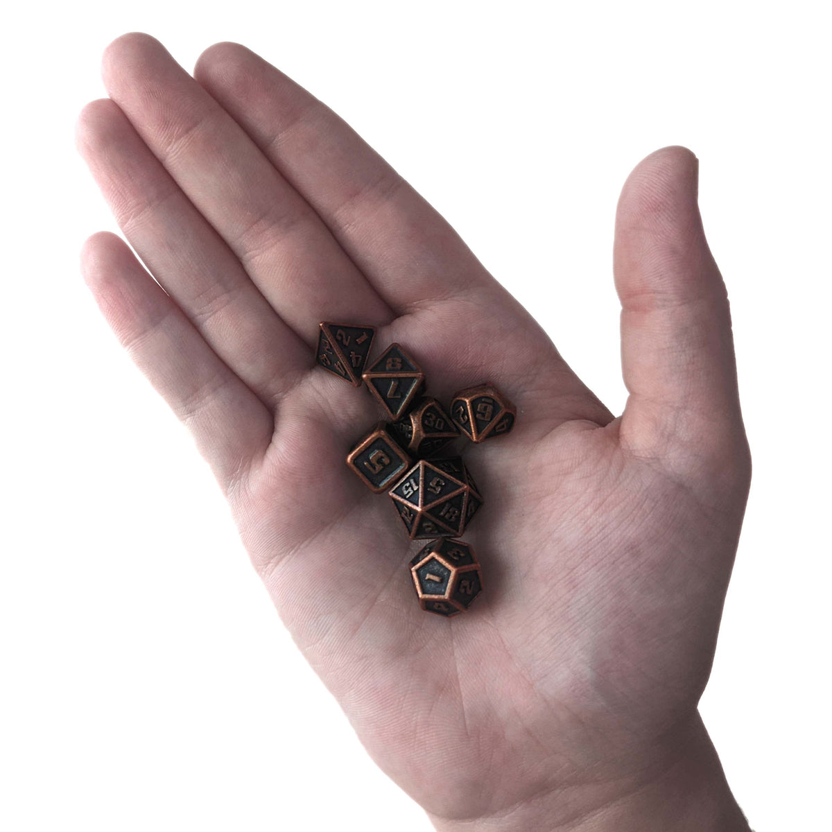 Level 5 Gnome Artificer Dice Set Polyhedral Dice (7pcs) Metal Bronze Mini Sized, another view