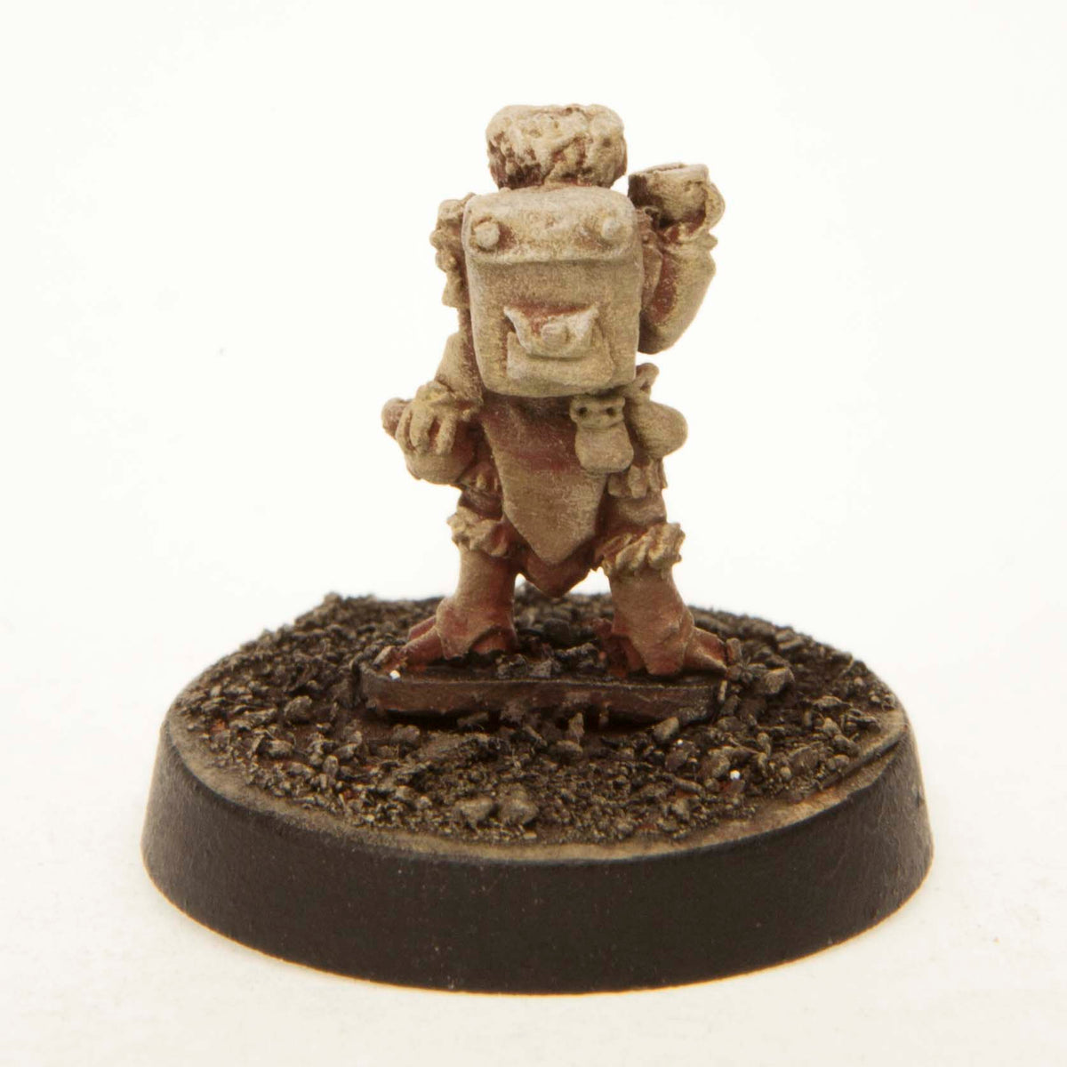 Primed pewter Grippli Potion Maker miniature, 15mm tall, another view