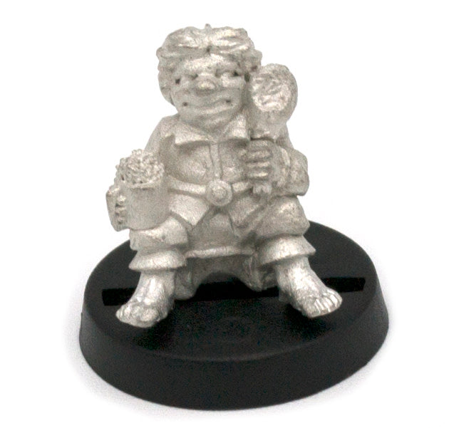Unpainted pewter Halfling Inn Patron miniature, 17mm tall