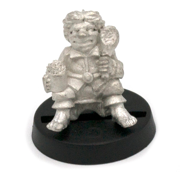 Unpainted pewter Halfling Inn Patron miniature, 17mm tall, another view