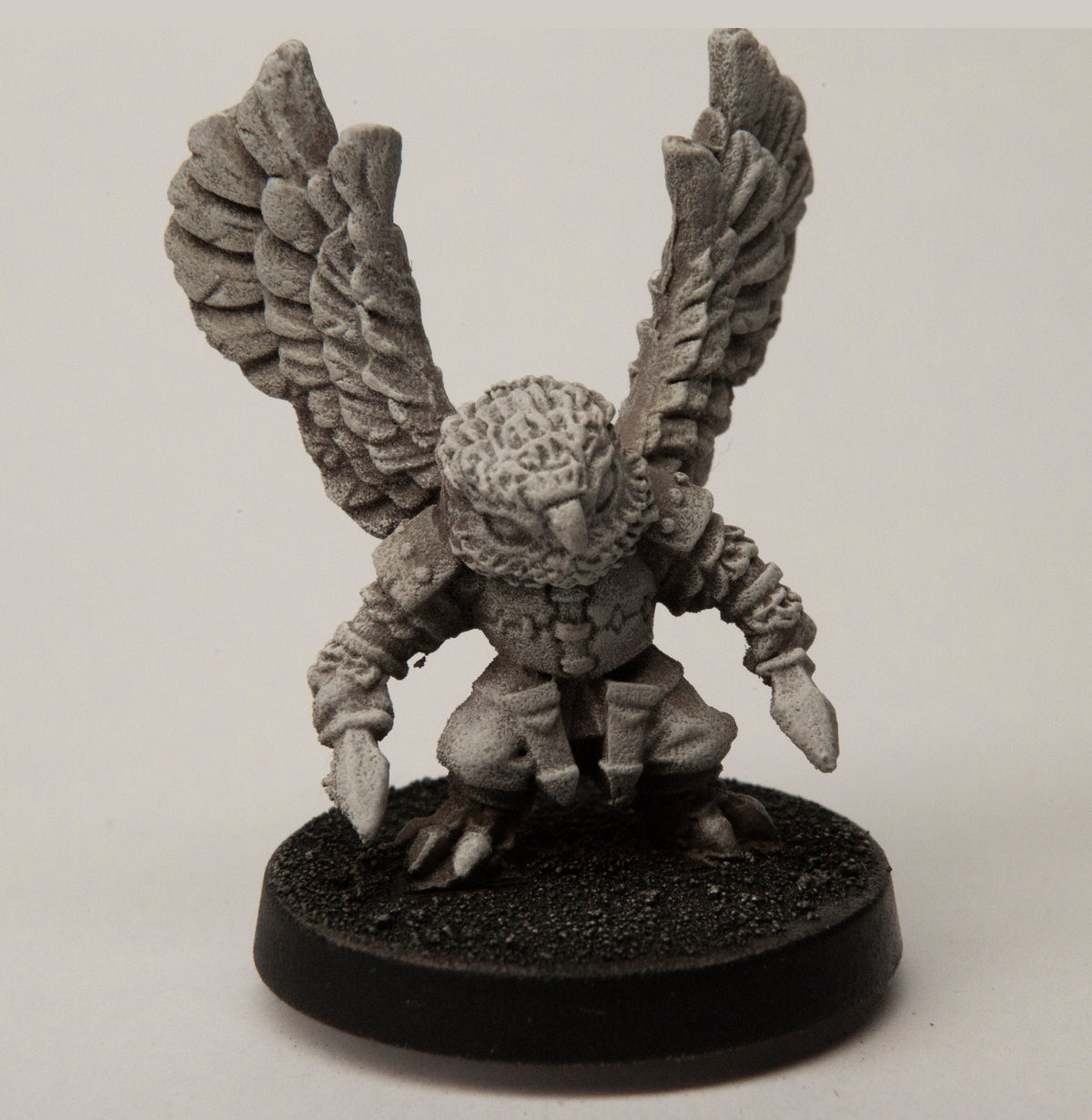 Primed pewter Male Owlfolk Rogue miniature, 34mm tall