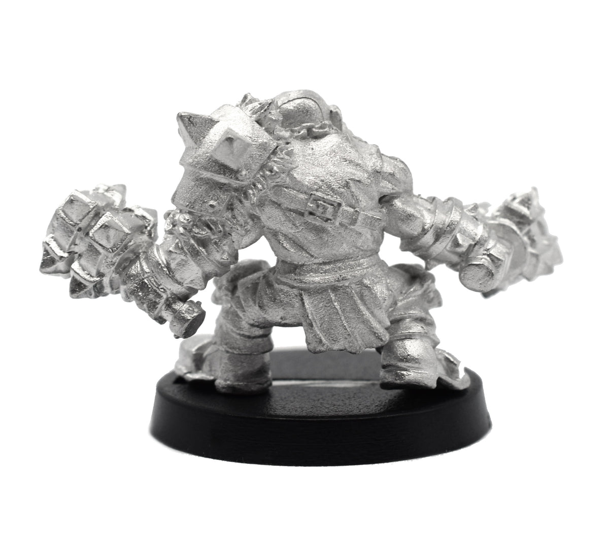 Unpainted pewter Dwarven Battlerager miniature, 32mm tall, another view