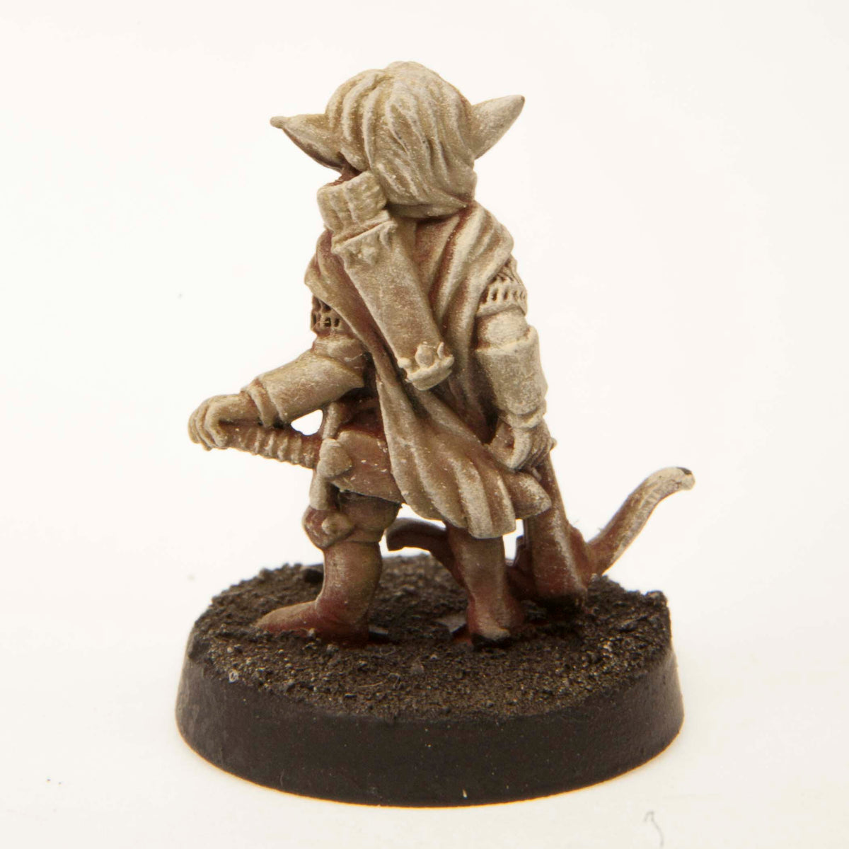 Primed pewter Gnome Ranger miniature, 24mm tall, another view