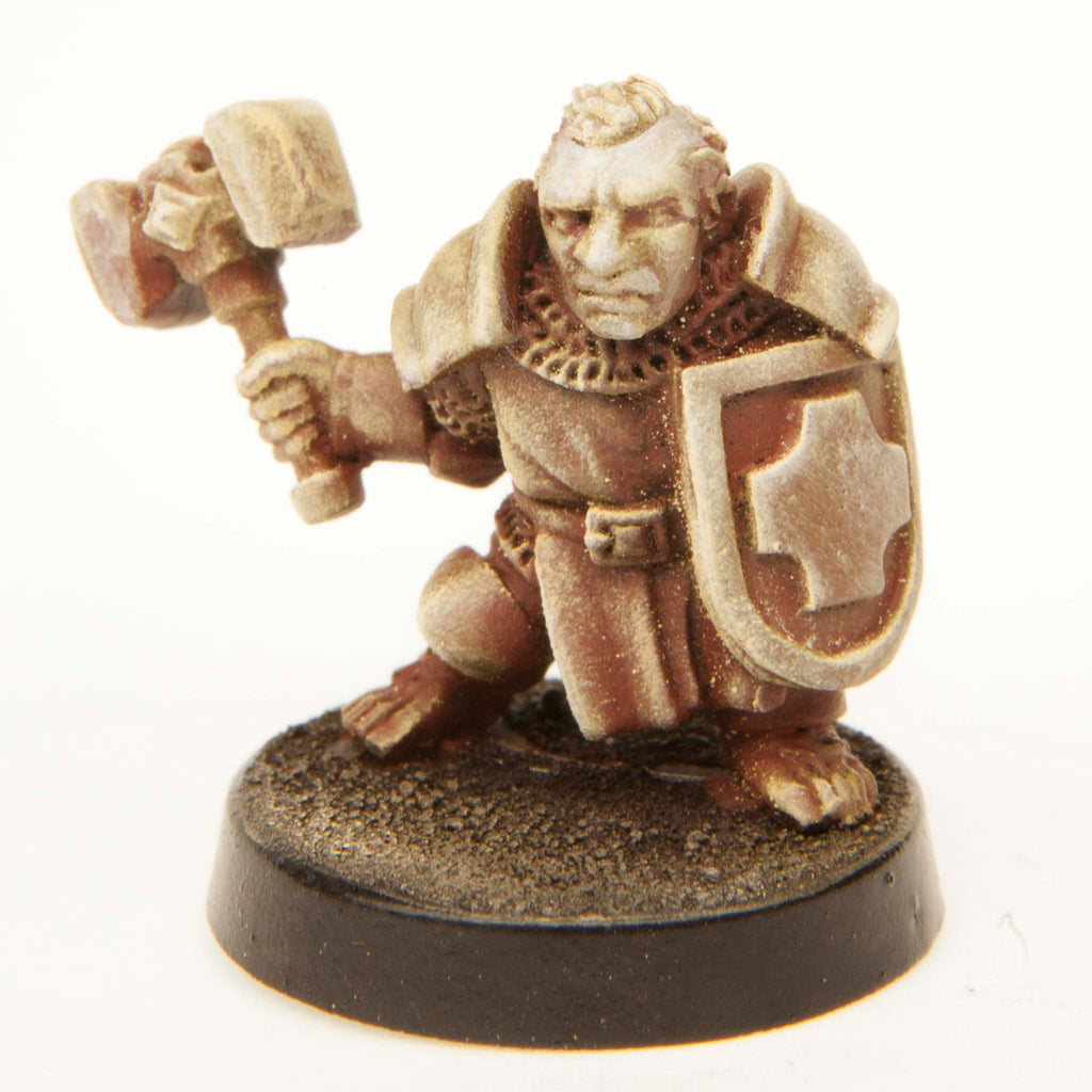 Primed pewter Halfling Paladin miniature, 22mm tall