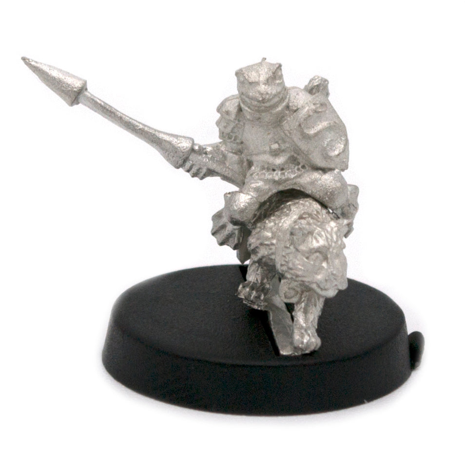 Unpainted pewter Grippli Knight Mounted on Cat miniature, 24mm tall, another view