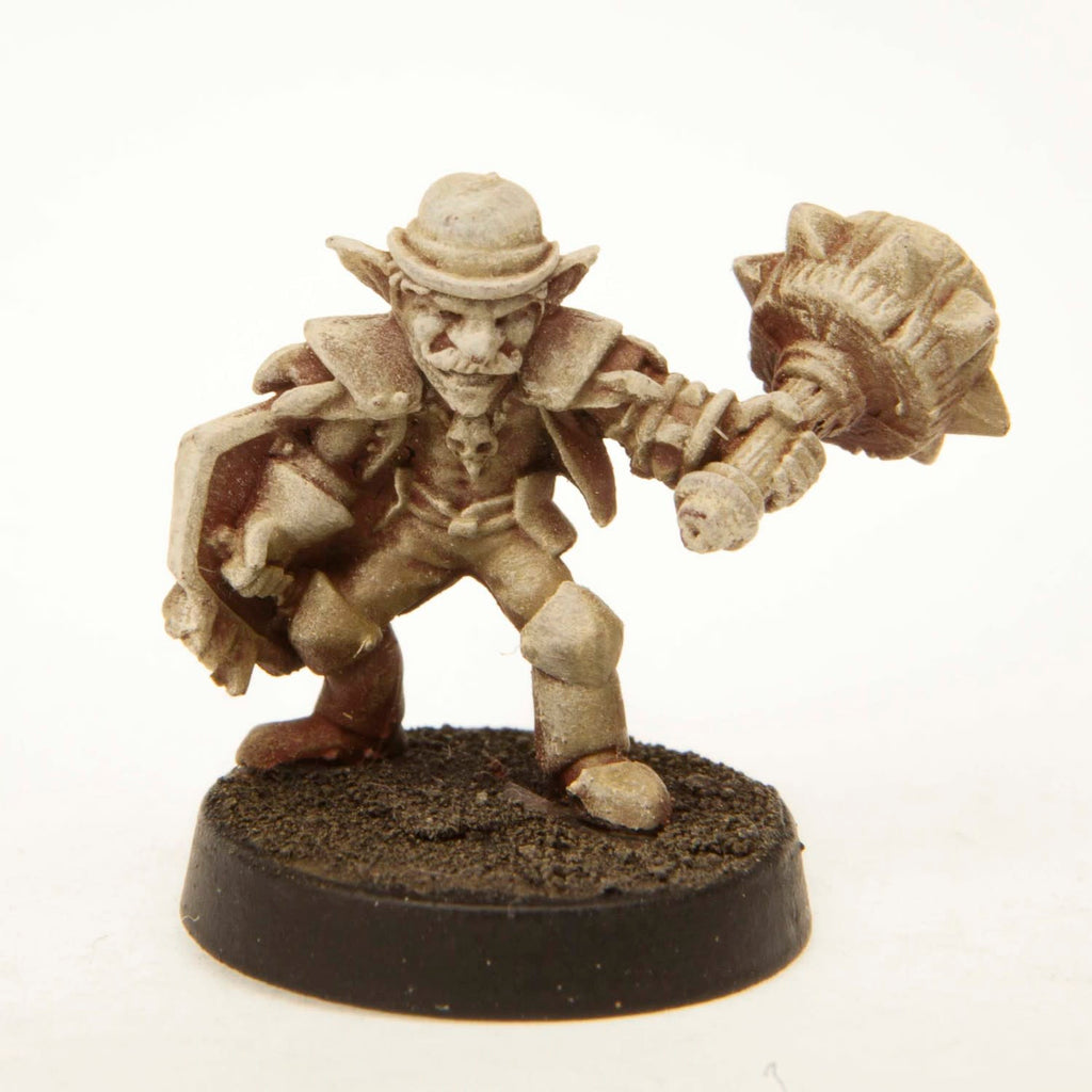 Primed pewter Gnome Brawler miniature, 23mm tall