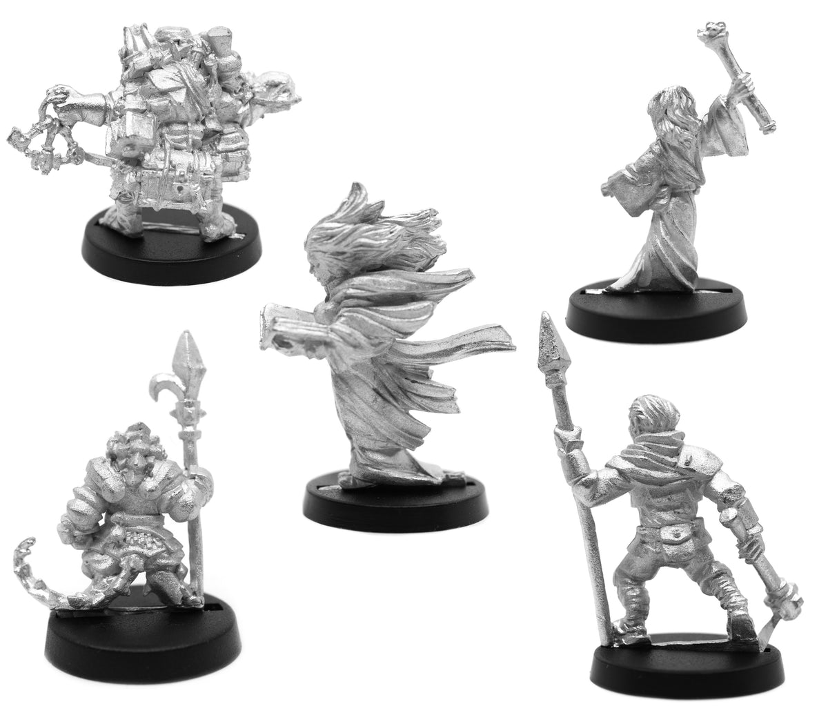 5 Piece The Silent Eye Set, unpainted pewter miniatures, another view