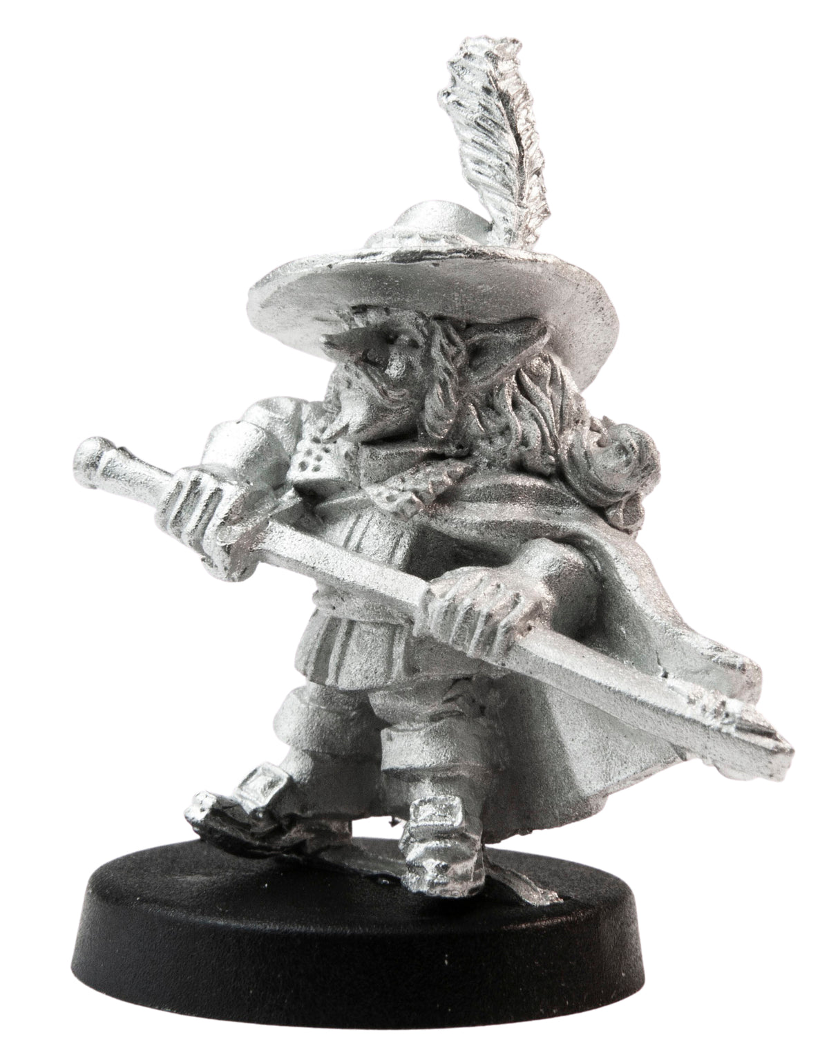 Unpainted pewter Male Gnome Swashbuckler miniature, 32mm tall, another view