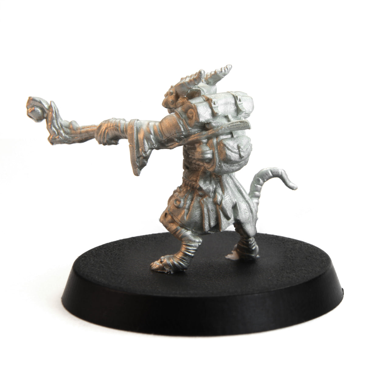 Unpainted pewter Tytantroll Ratman Wizard miniature, 28mm tall, another view