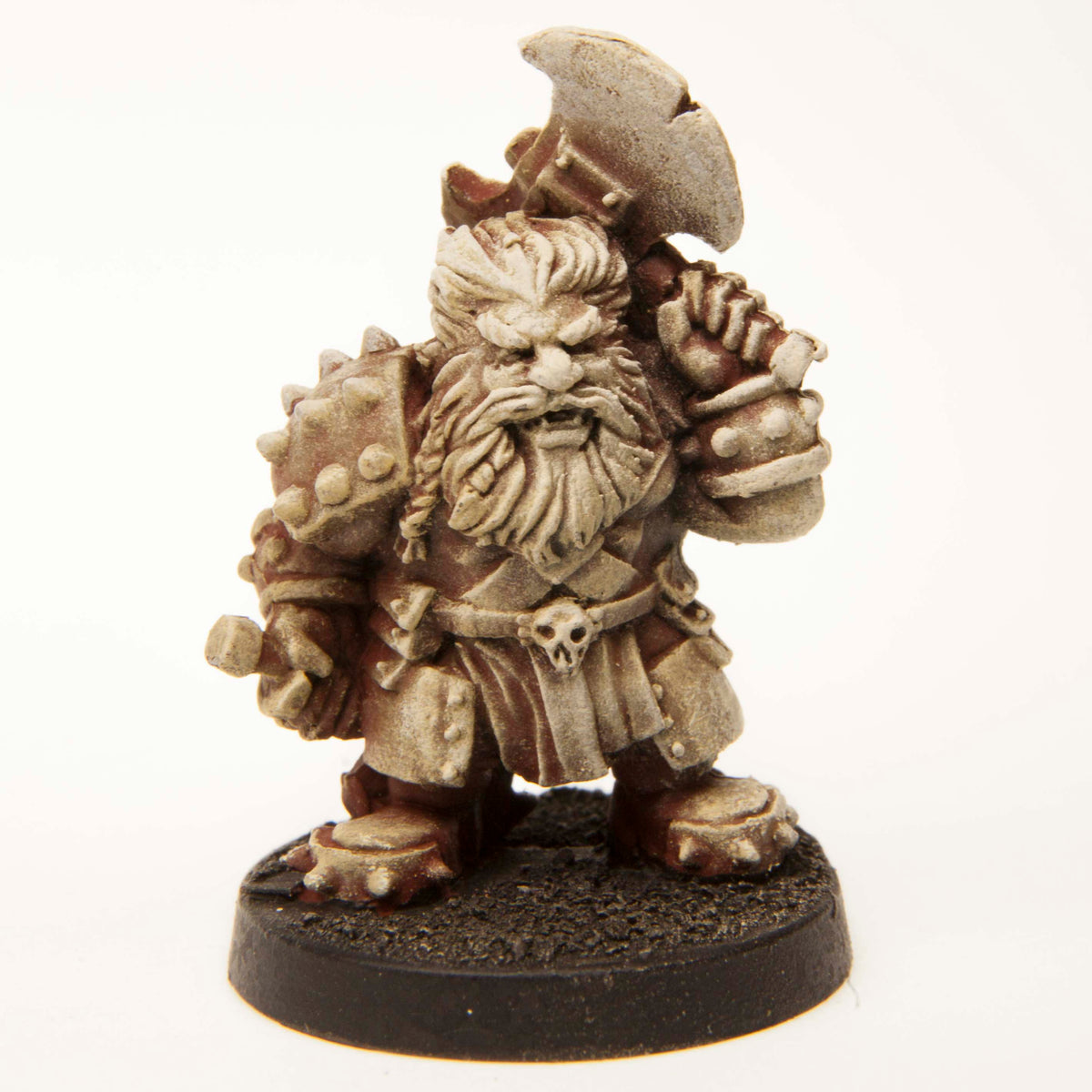 Primed pewter Dwarf Berserker miniature, 33mm tall