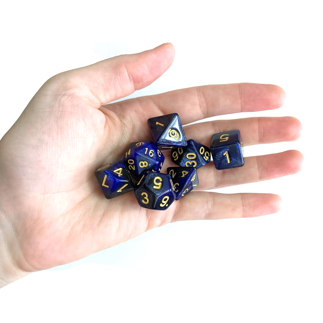 Level 1 Paladin Dice Set Polyhedral Dice (7pcs) Blue and Black Glitter Sparkle Mixed, another view