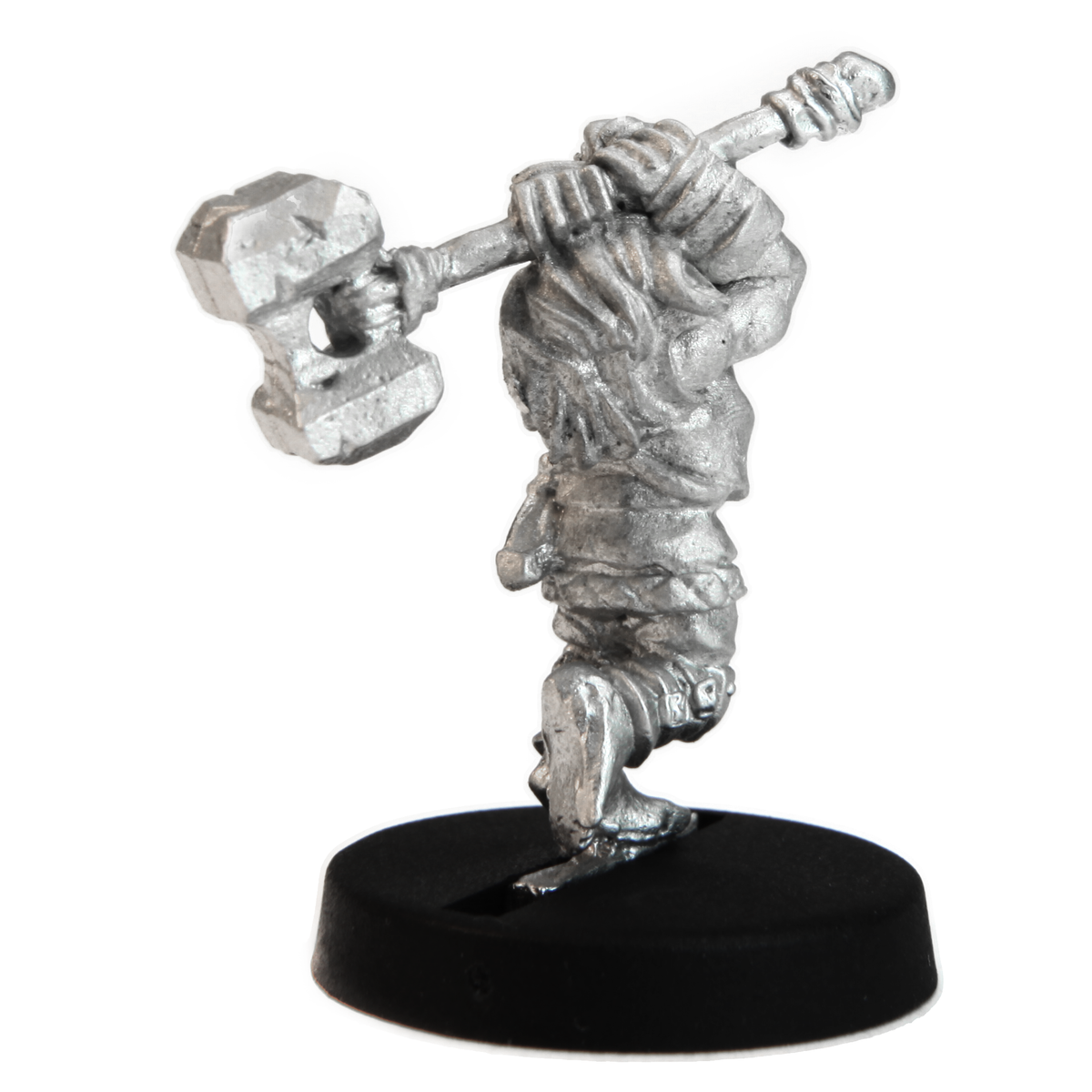 Unpainted pewter Halfling Berserker miniature, 25mm tall, another view