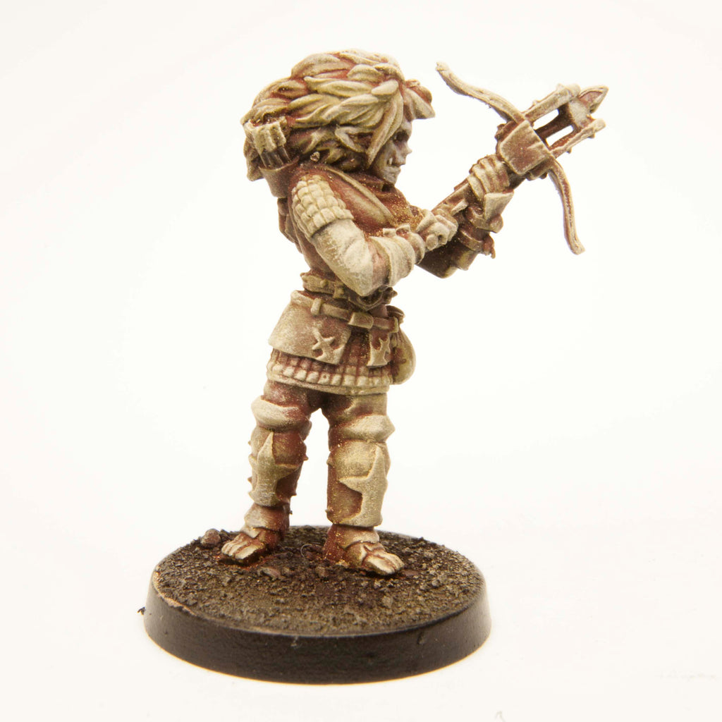 Primed pewter Half-Orc Ranger Female miniature, 37mm tall