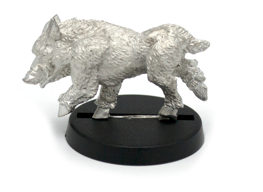 Unpainted pewter Halfling Boar Mount miniature, 20mm tall