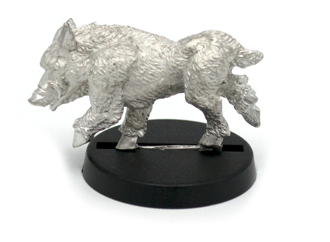 Unpainted pewter Halfling Boar Mount miniature, 20mm tall, another view