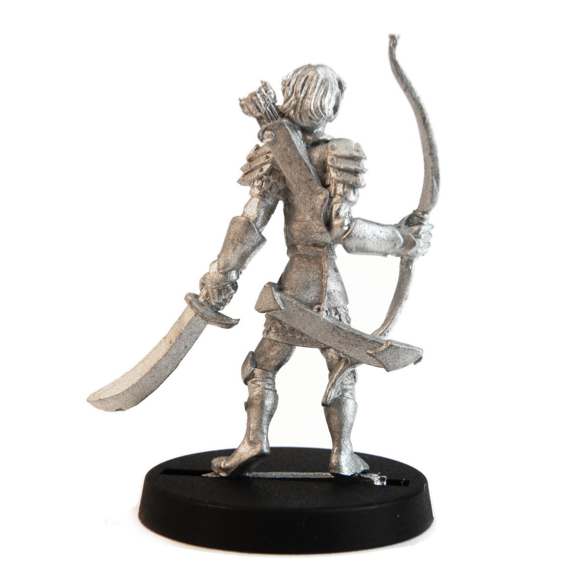 Unpainted pewter Elf Ranger miniature, 32mm tall, another view