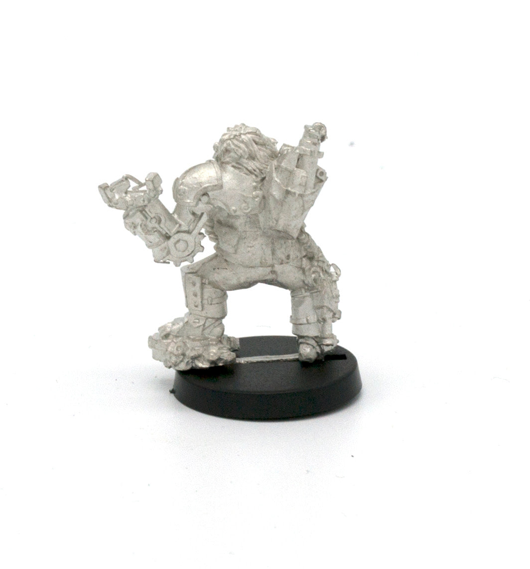 Unpainted pewter Half-Orc Mechanist miniature, 30mm tall, another view
