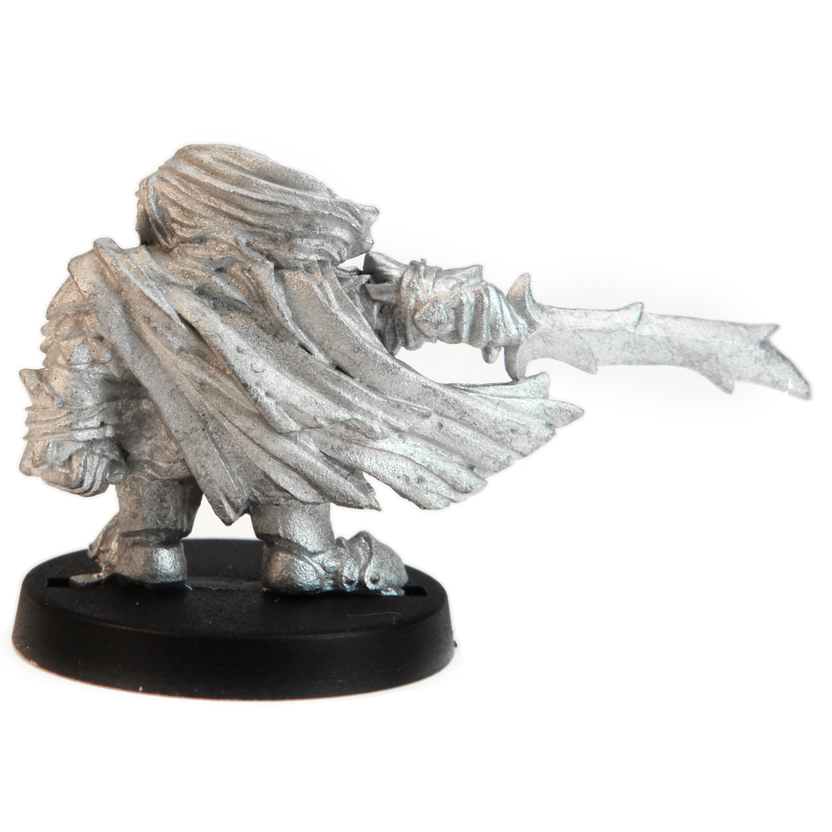 Unpainted pewter Dwarven Gray Warden miniature, 23mm tall, another view