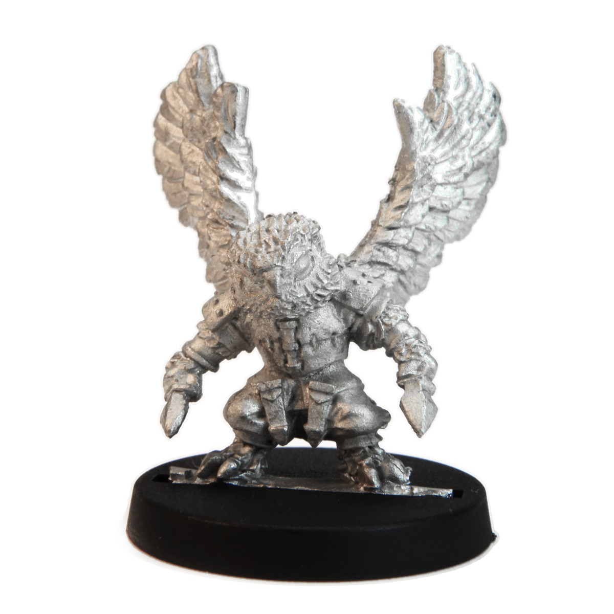 Unpainted pewter Male Owlfolk Rogue miniature, 34mm tall