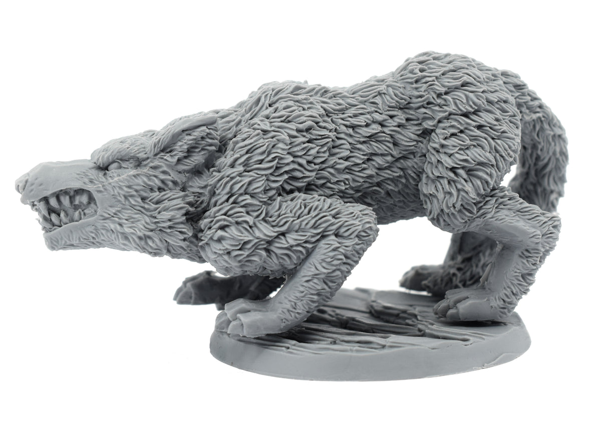 Unpainted resin Ice Wolf miniature, 50mm tall, another view