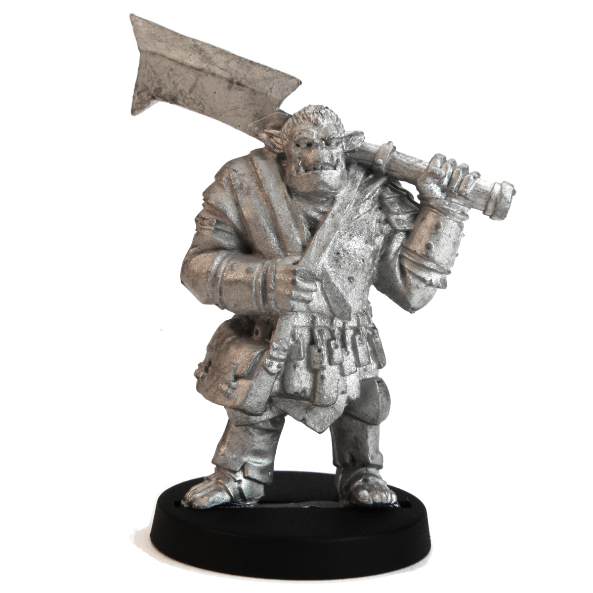 Unpainted pewter Half-Orc Fighter miniature, 40mm tall