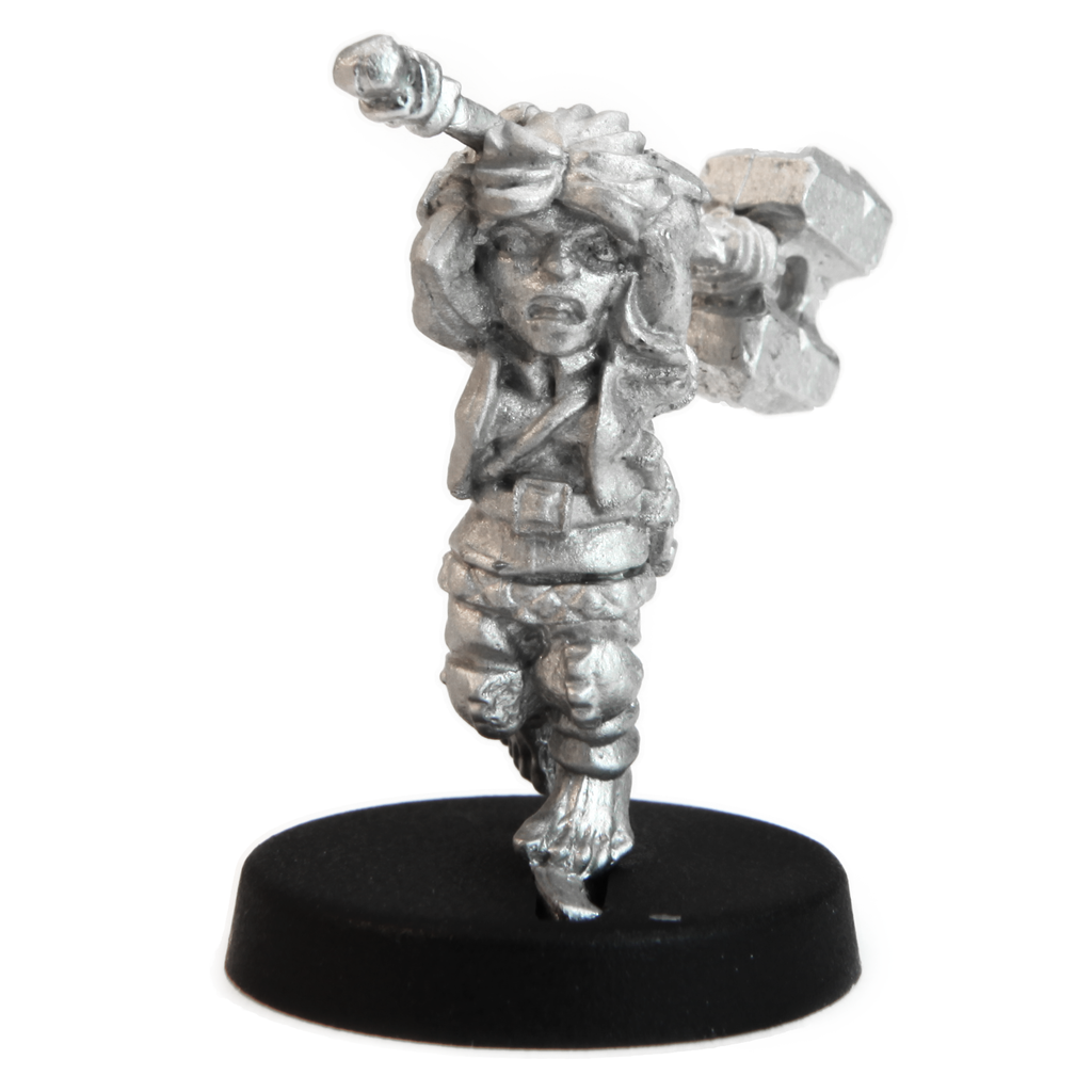 Unpainted pewter Halfling Berserker miniature, 25mm tall