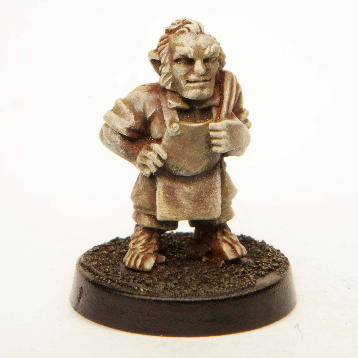 Primed pewter Halfling Barkeeper miniature, 20mm tall