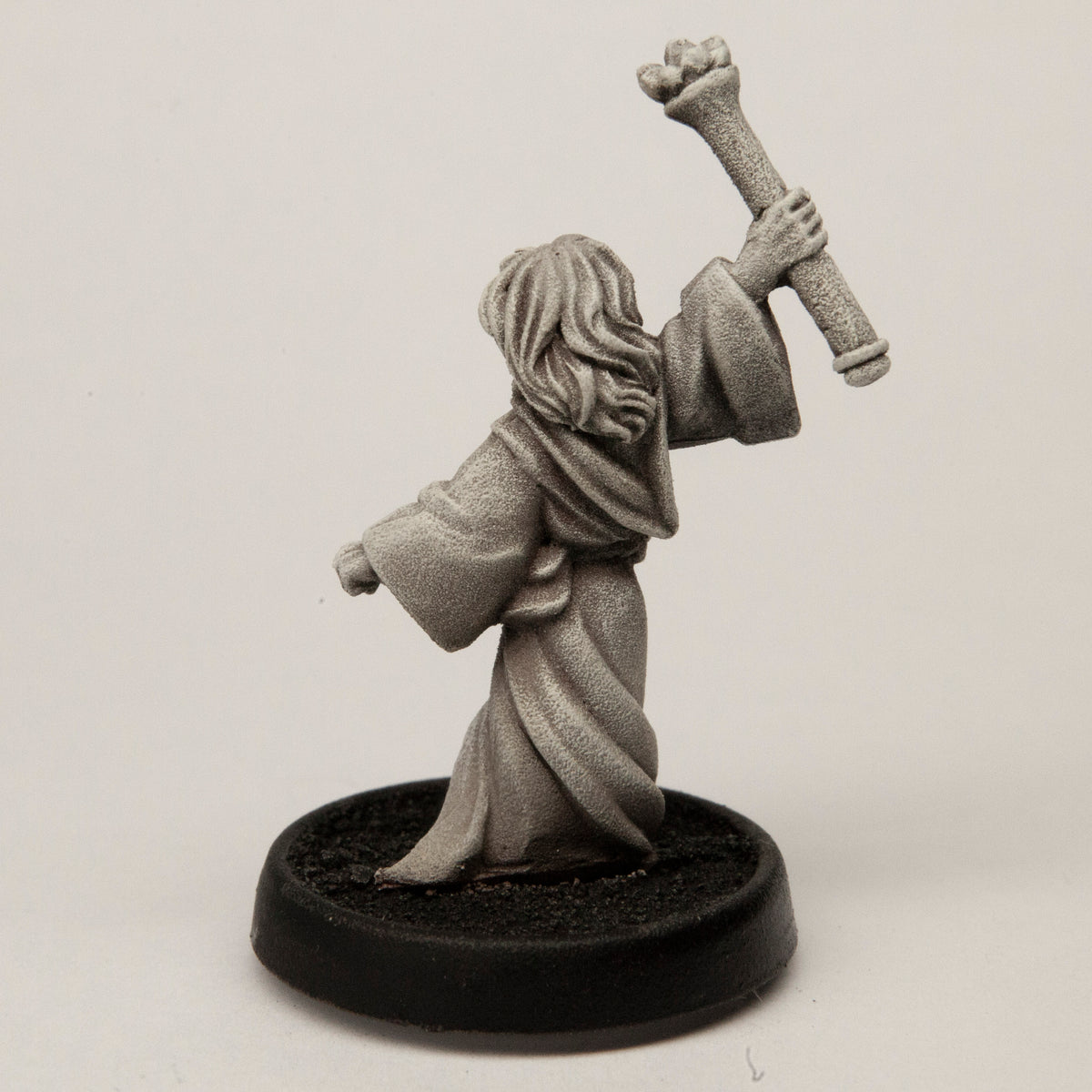 Primed pewter Female Human Apprentice miniature, 35mm tall, another view
