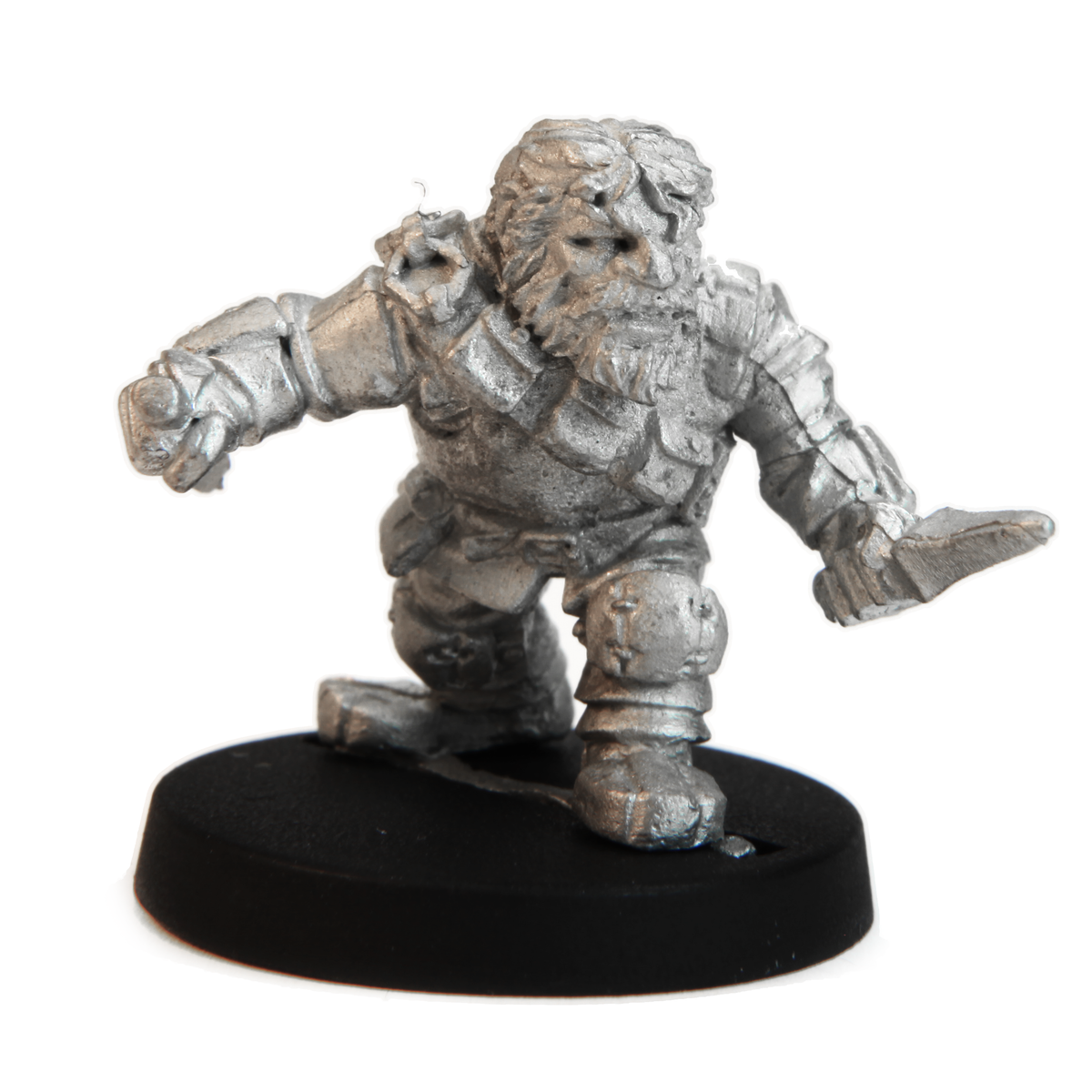 Unpainted pewter Dwarven Rogue miniature, 32mm tall
