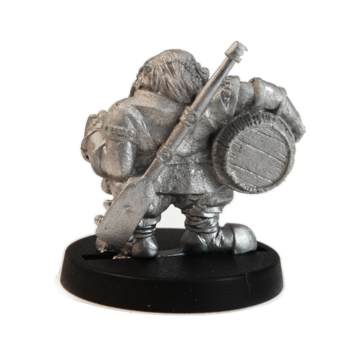 Unpainted pewter Dwarf Brewmaster miniature, 23mm tall, another view