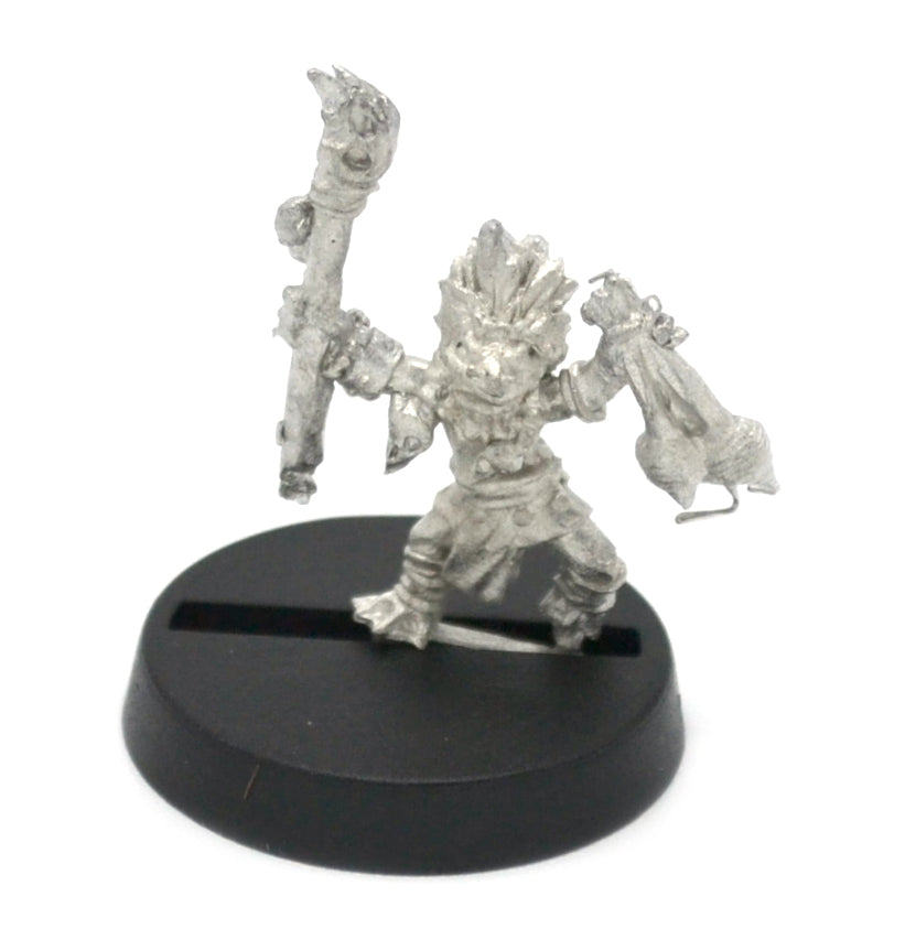 Unpainted pewter Grippli Witch Doctor miniature, 21mm tall, another view