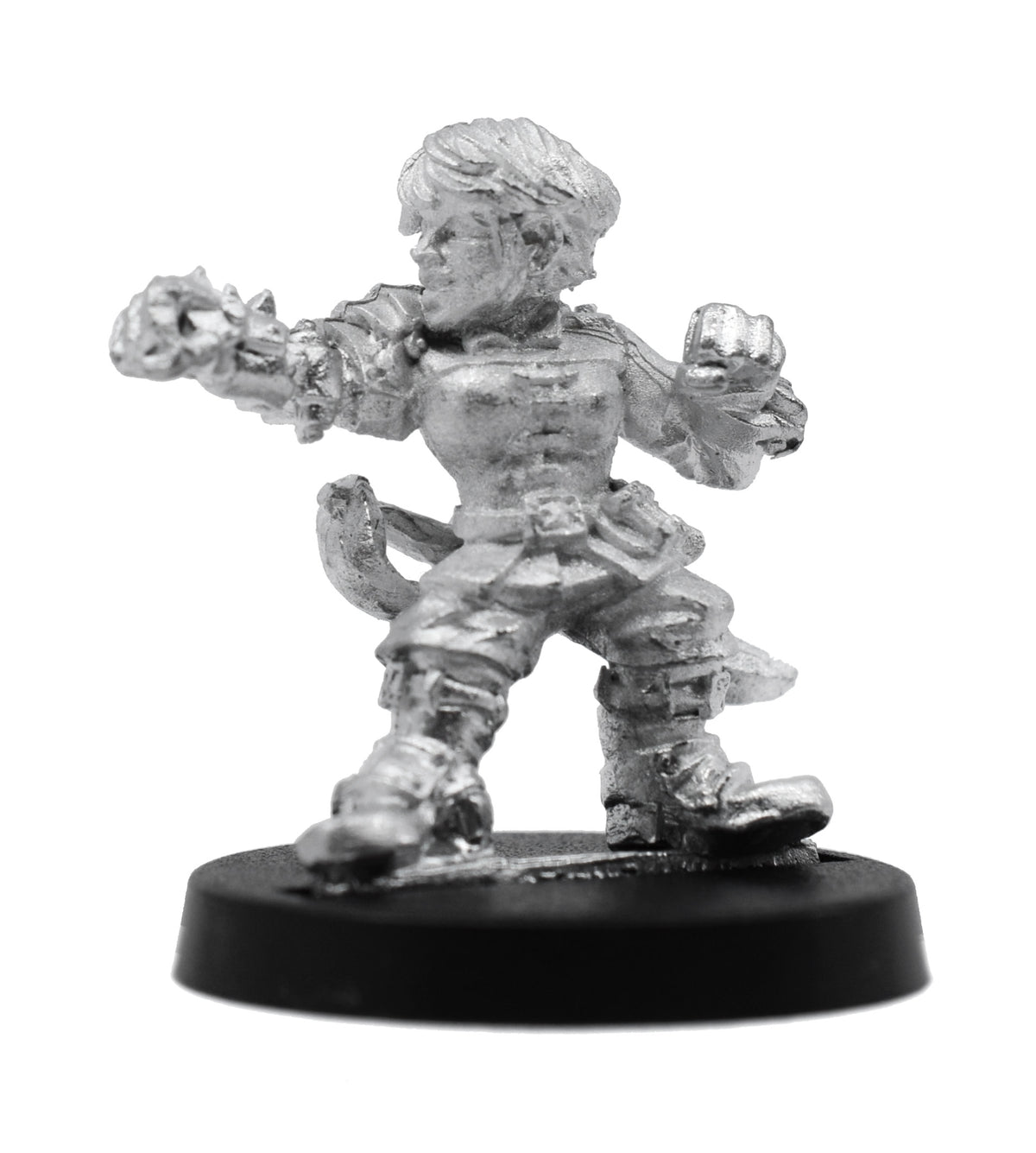 Unpainted pewter Dwarven Mechanist miniature, 24mm tall