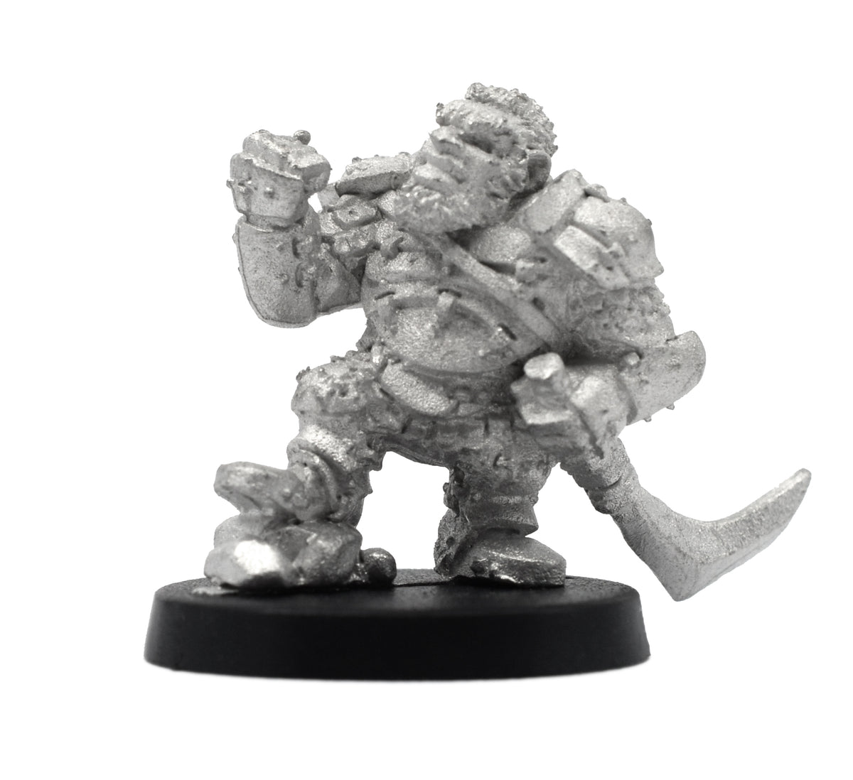 Unpainted pewter Dwarven Warlord miniature, 24mm tall, another view