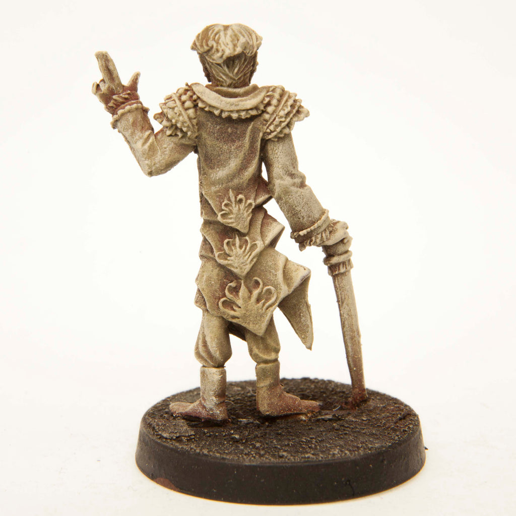 Primed pewter Elf Illusionist miniature, 31mm tall, another view