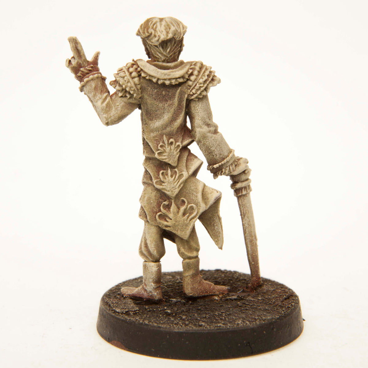 Primed pewter Elf Illusionist miniature, 31mm tall, another view