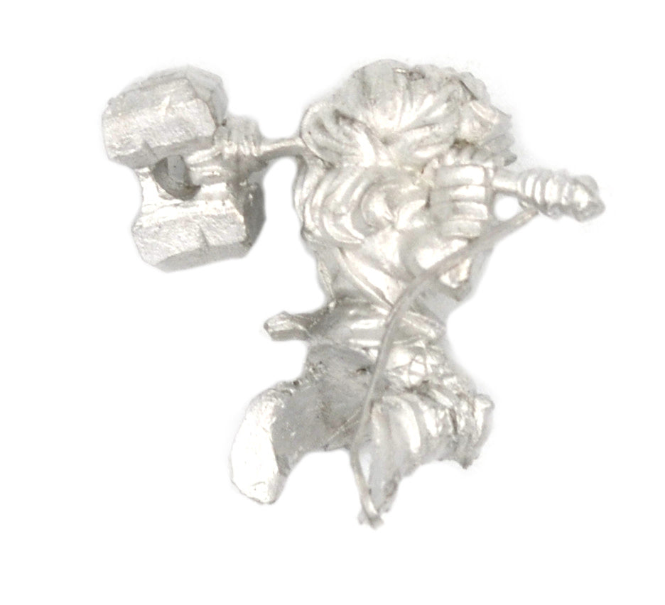 Unpainted pewter Halfling Berserker Rider miniature, 30mm tall, another view